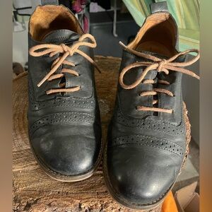 Josef Seibel Black Leather Oxfords with Classic Design and Broguing .